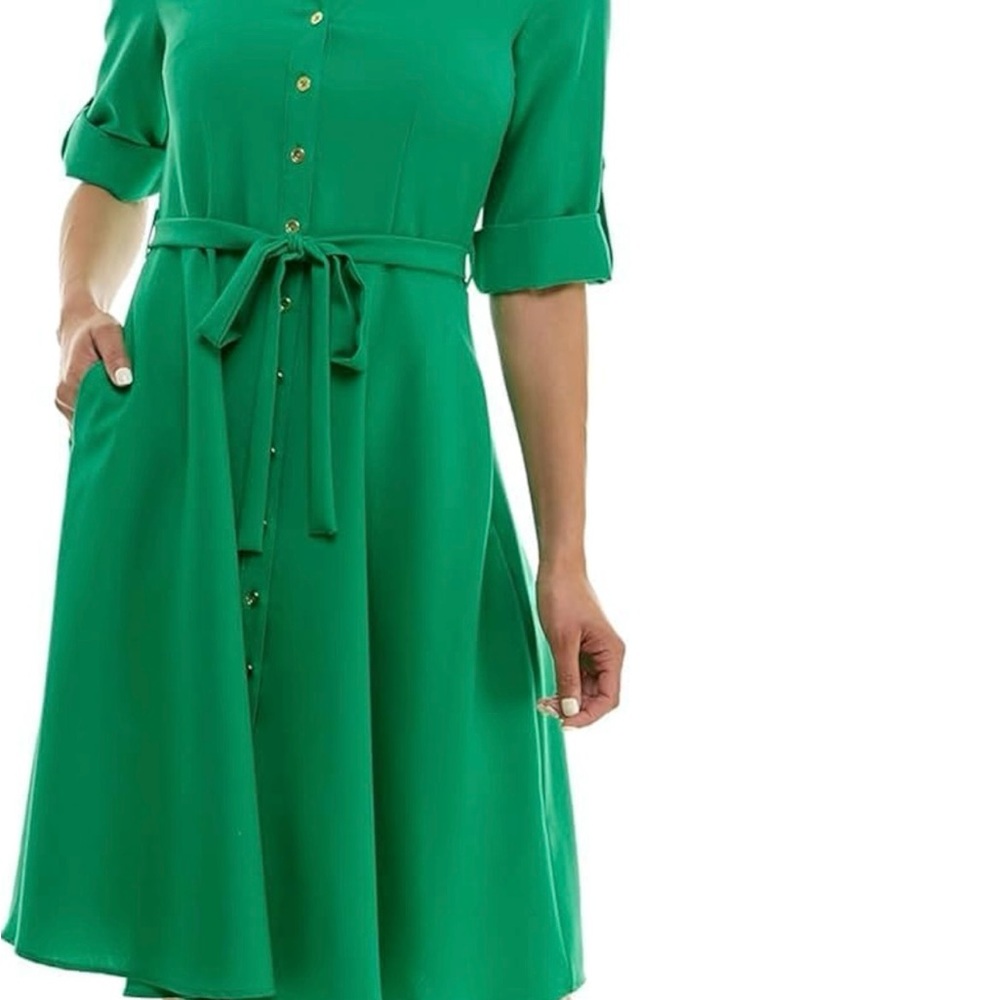 Sharagano Green Midi Dress with Elegant Design